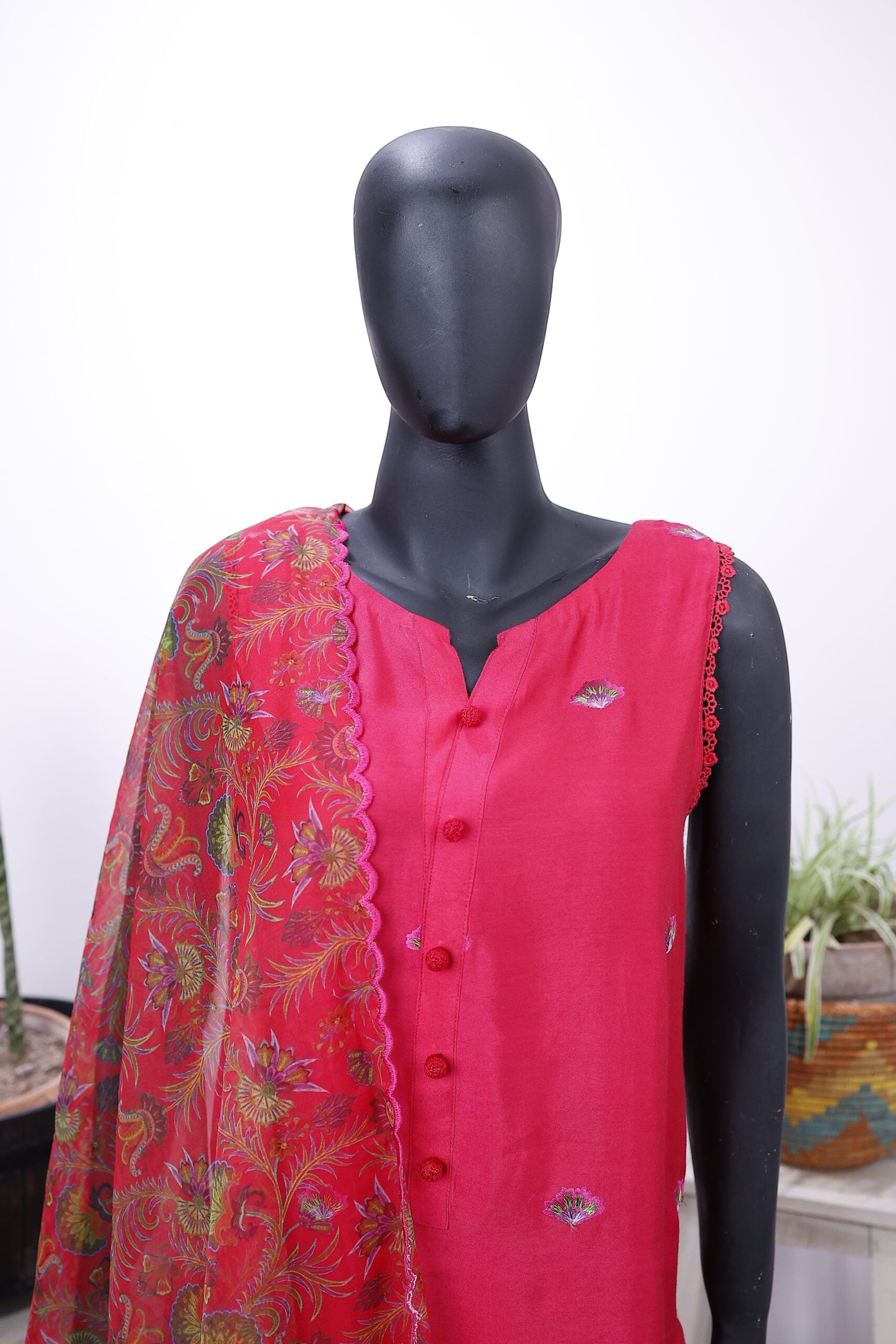 Shocking Pink Embroidered Outfit