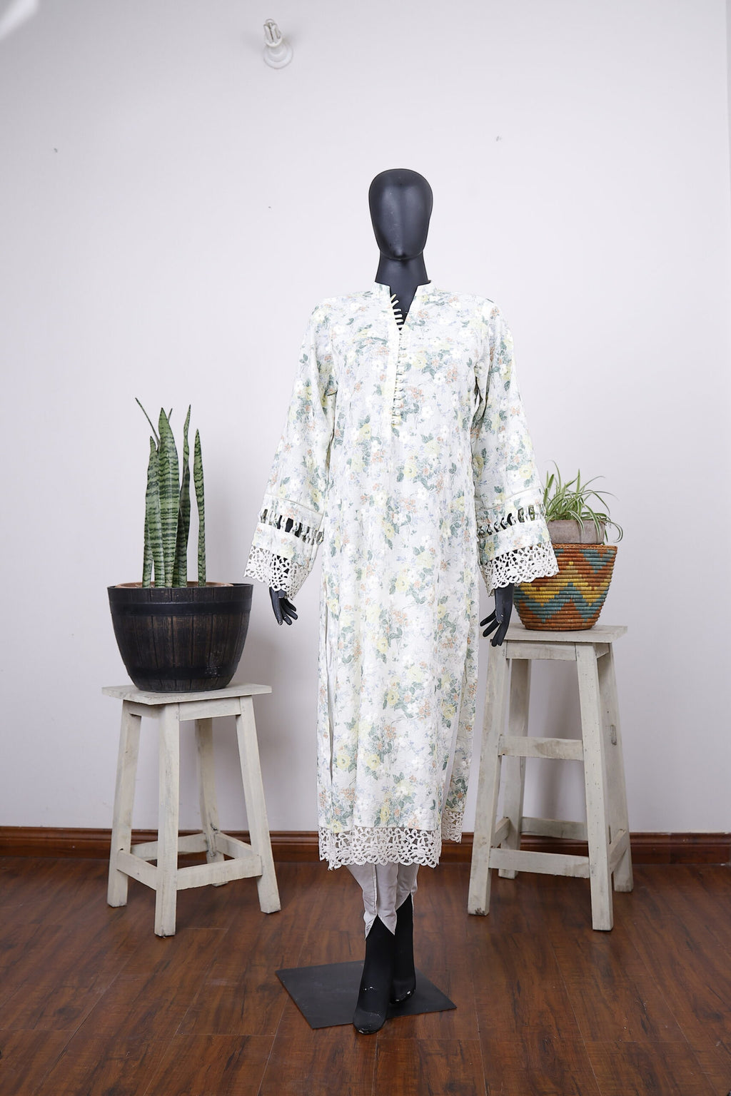 Floral Printed White Long Shirt