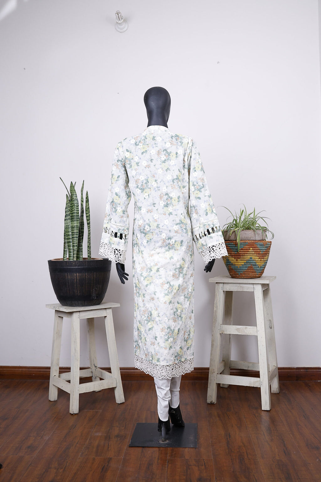 Floral Printed White Long Shirt