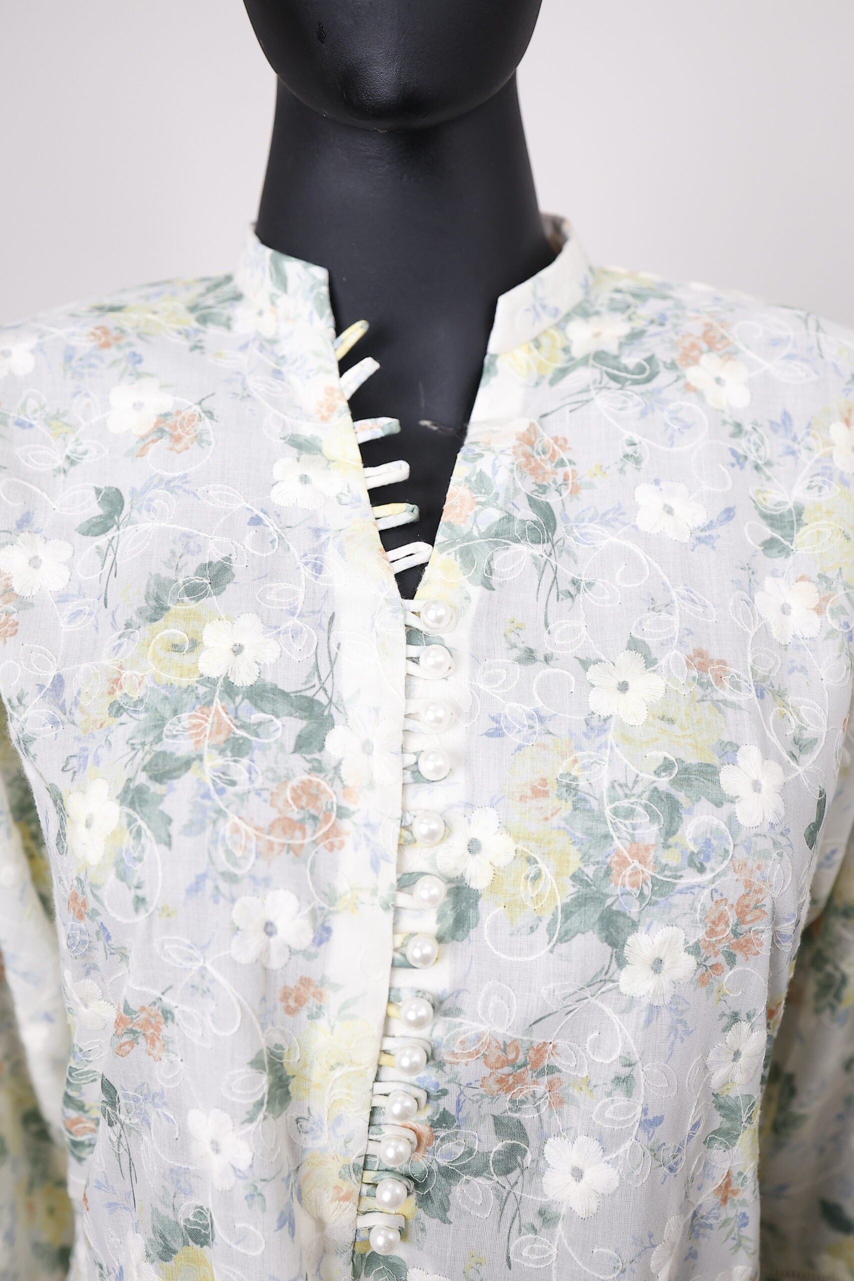 Floral Printed White Long Shirt