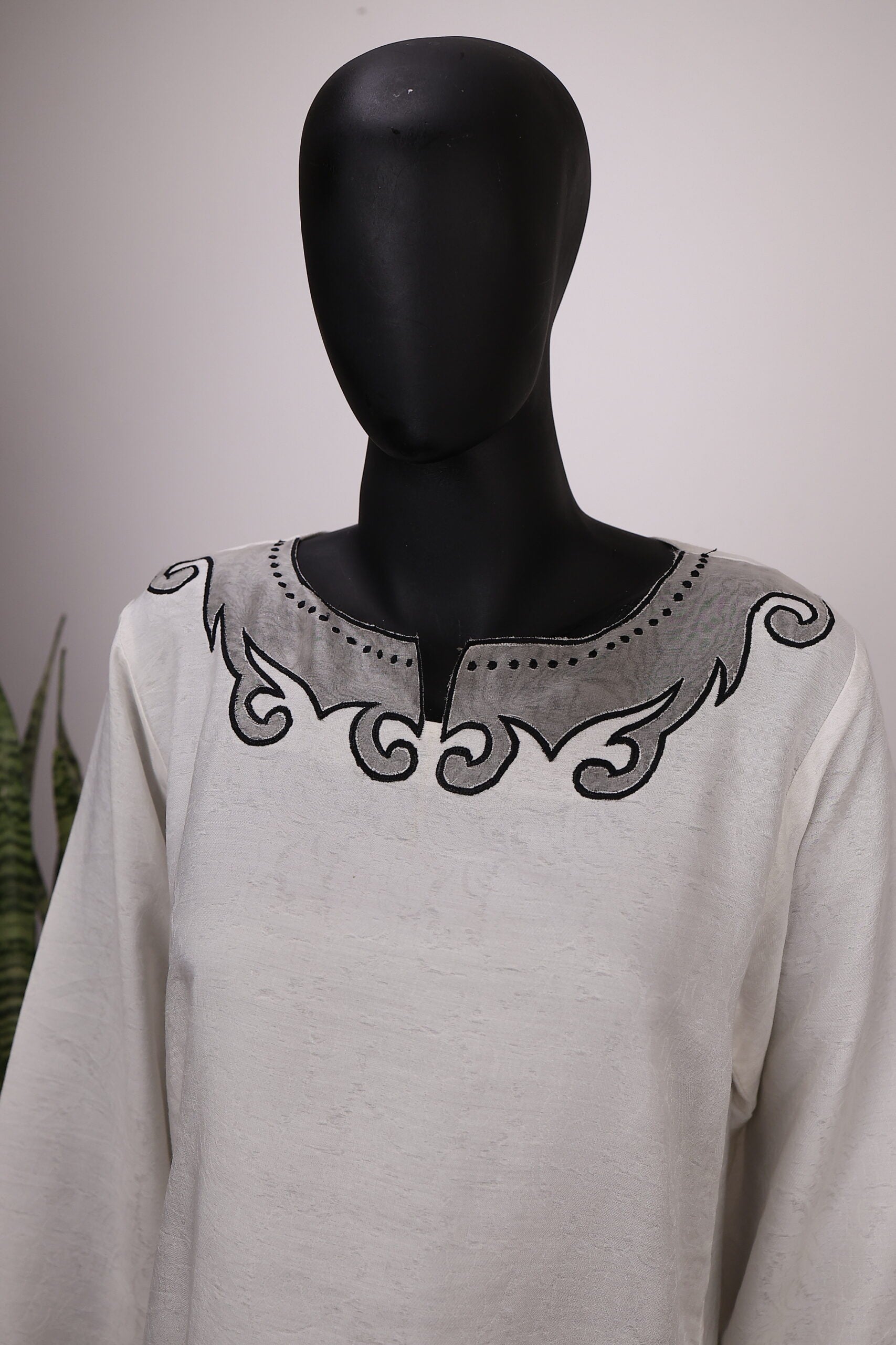 White three-piece outfit with Black Embroidery