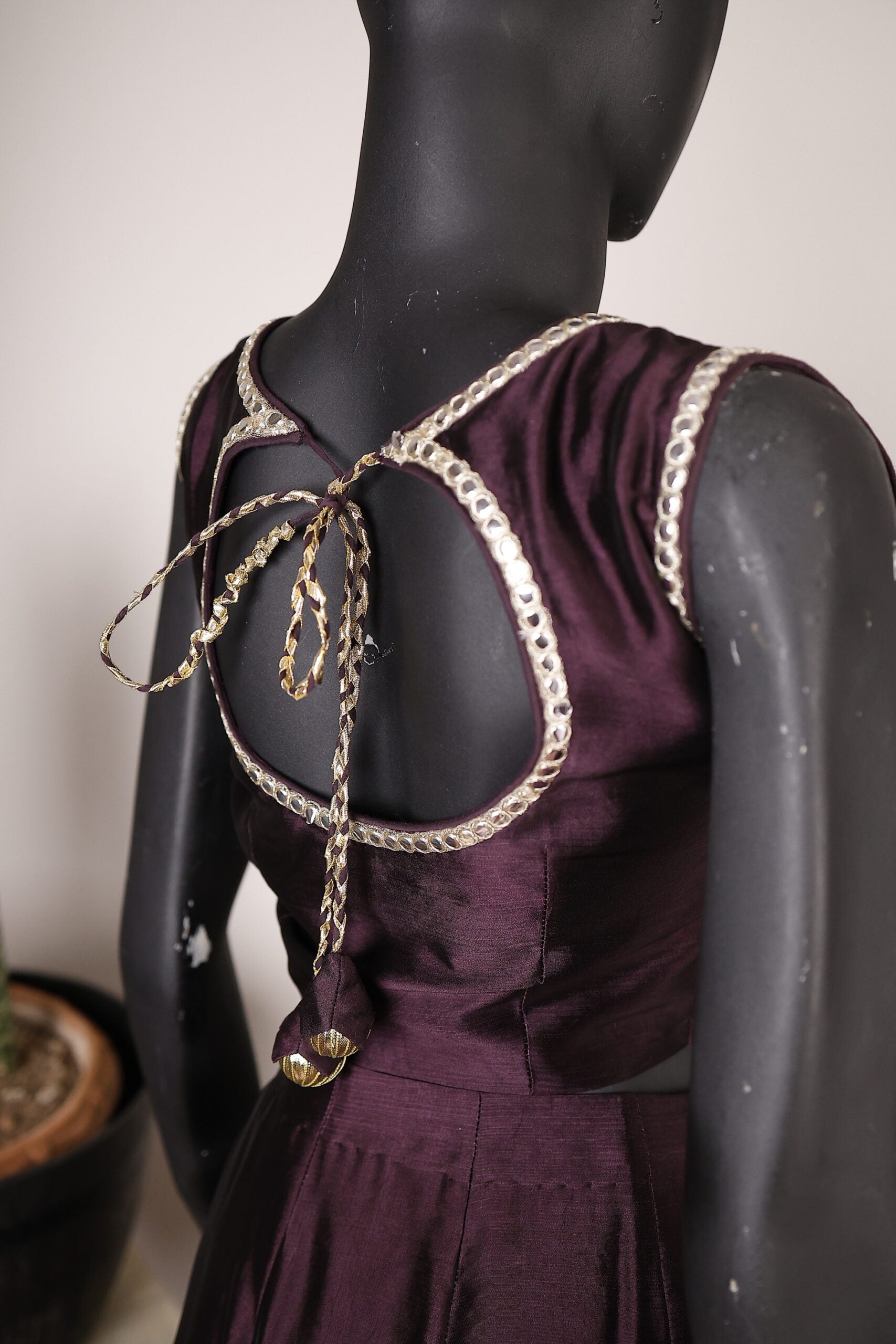 FOR-0009-Deep Plum Gown with Chevron Embroidery