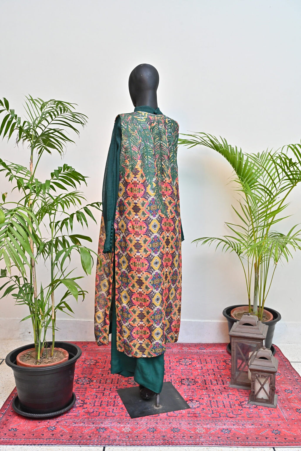 Printed yellow Gown with Green outfit