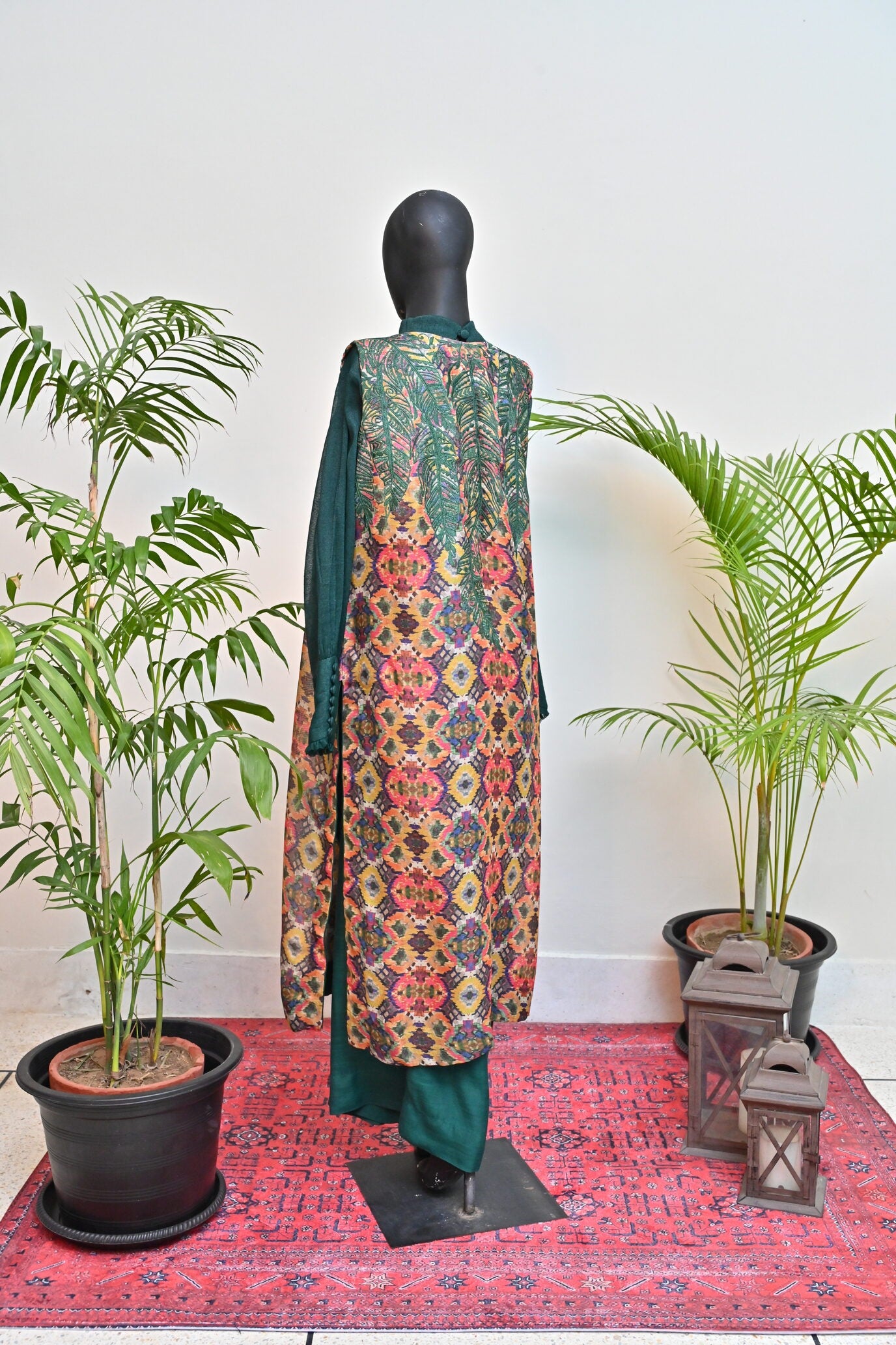 Printed yellow Gown with Green outfit