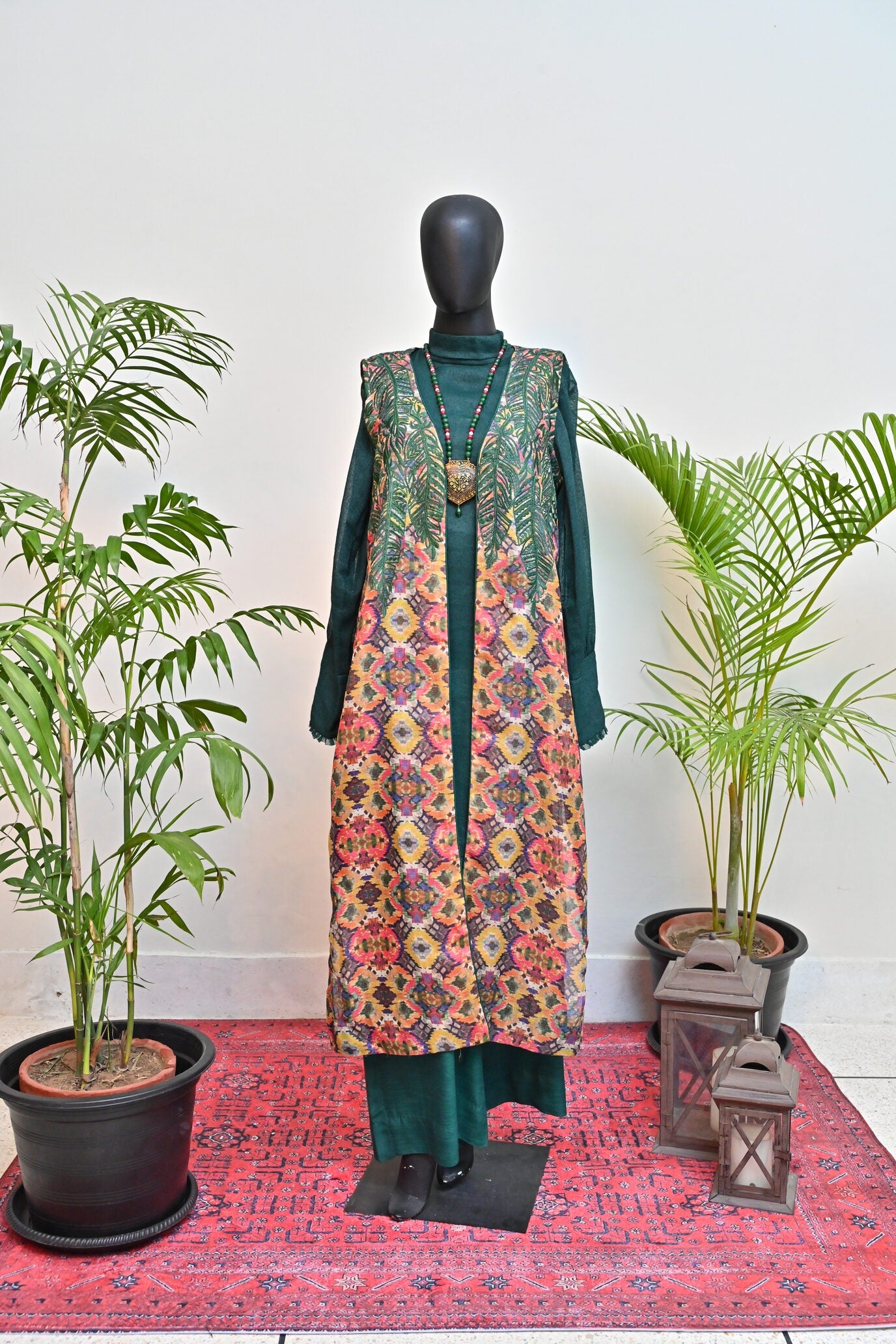 Printed yellow Gown with Green outfit