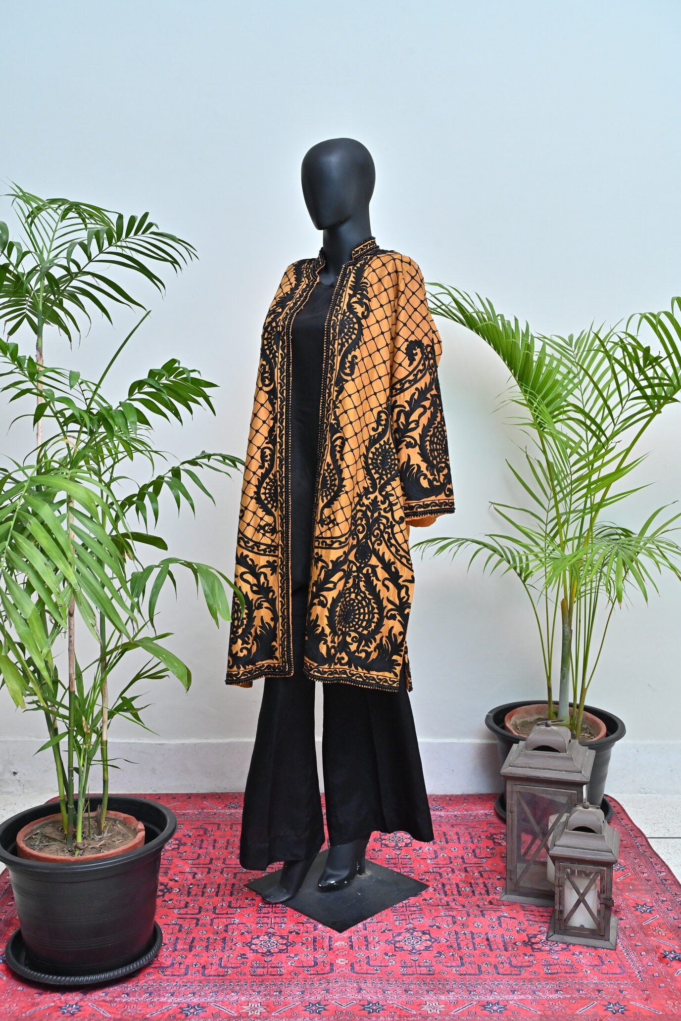 Rust Gown with Black Embroidery