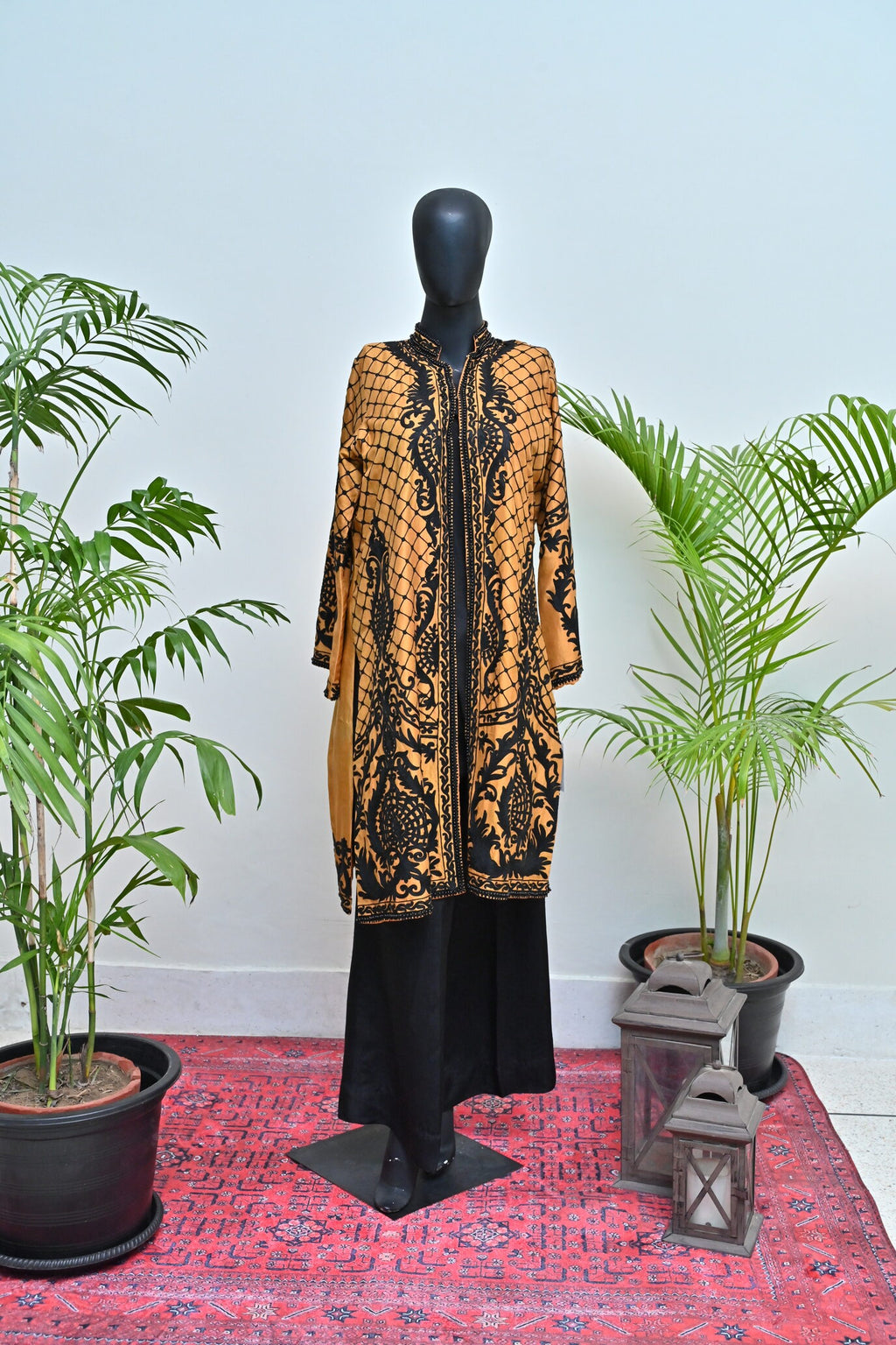 Rust Gown with Black Embroidery