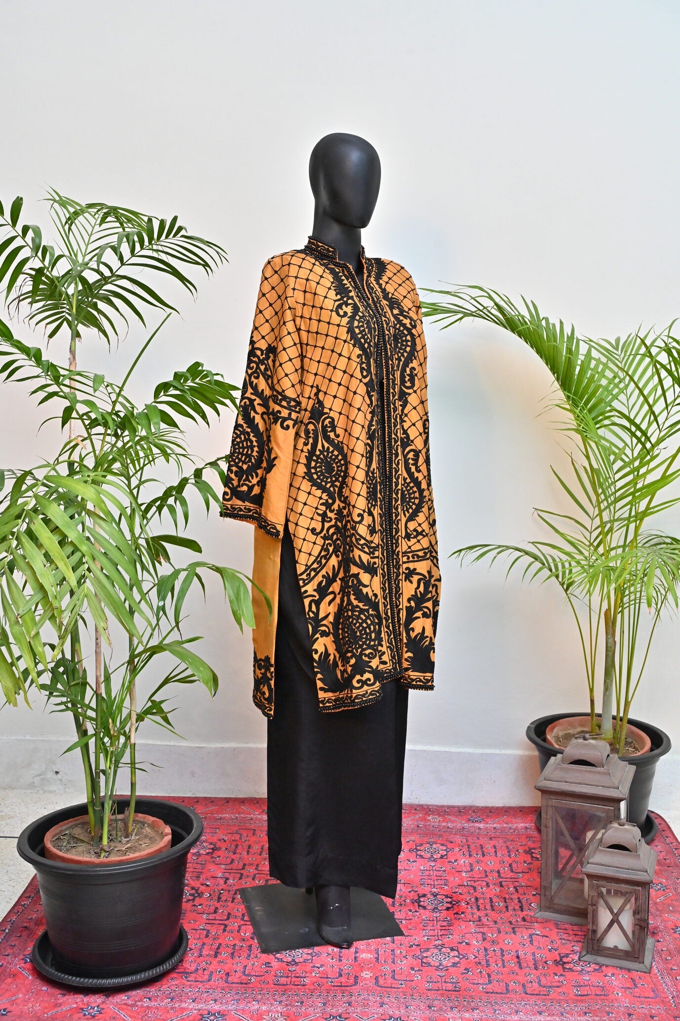 Rust Gown with Black Embroidery