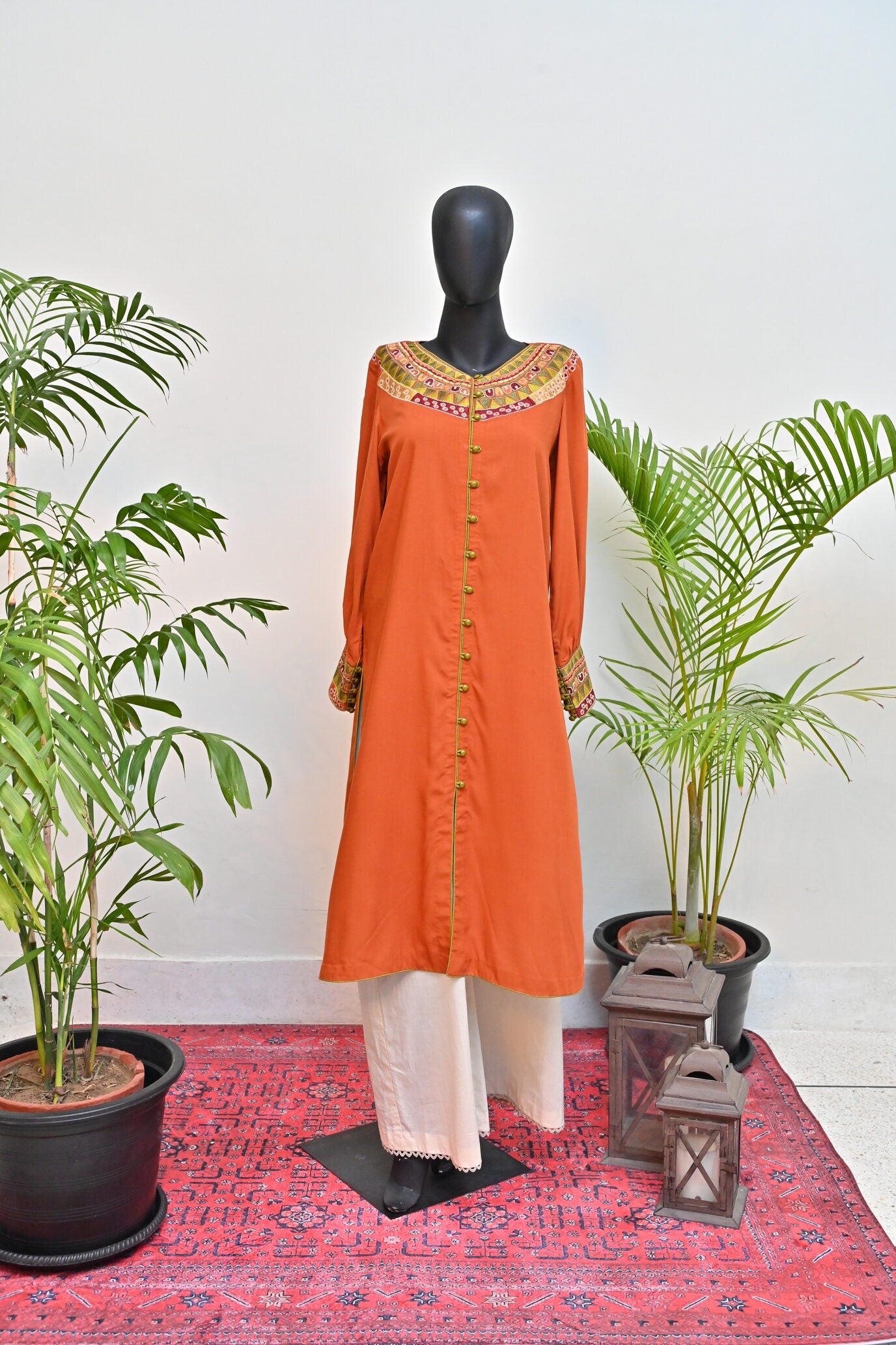 Rust Embriodery Kurta
