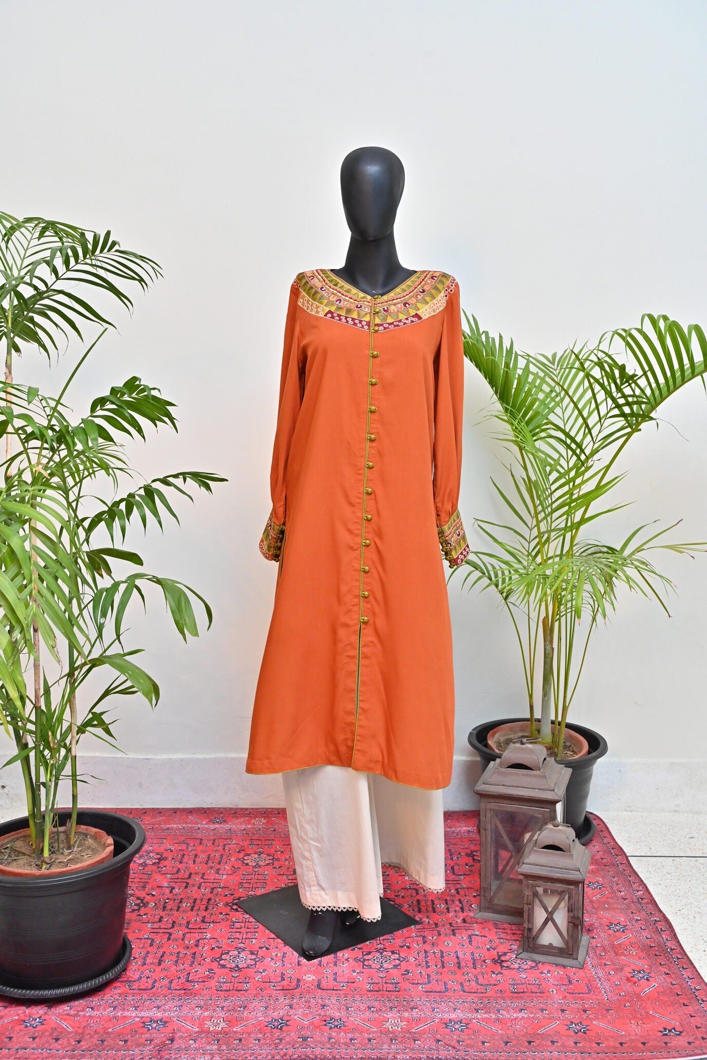 Rust Embriodery Kurta