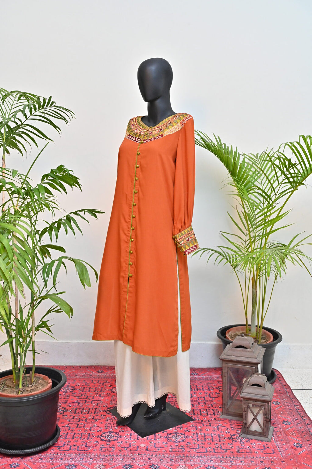 Rust Embriodery Kurta