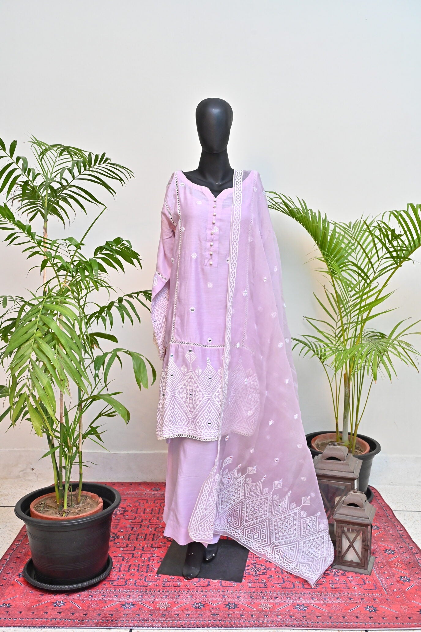 Lavender Three-Piece Embroidered Suit