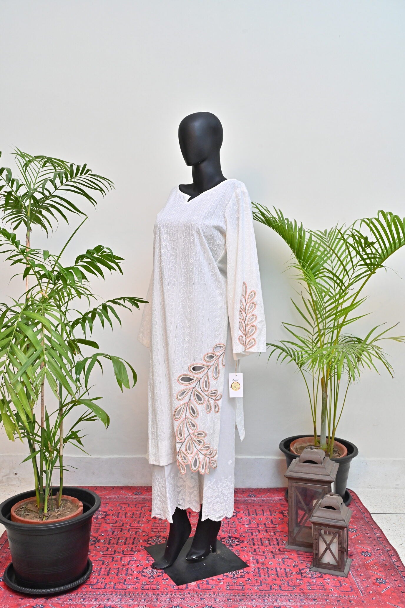 White Kurta with cutwork Detail