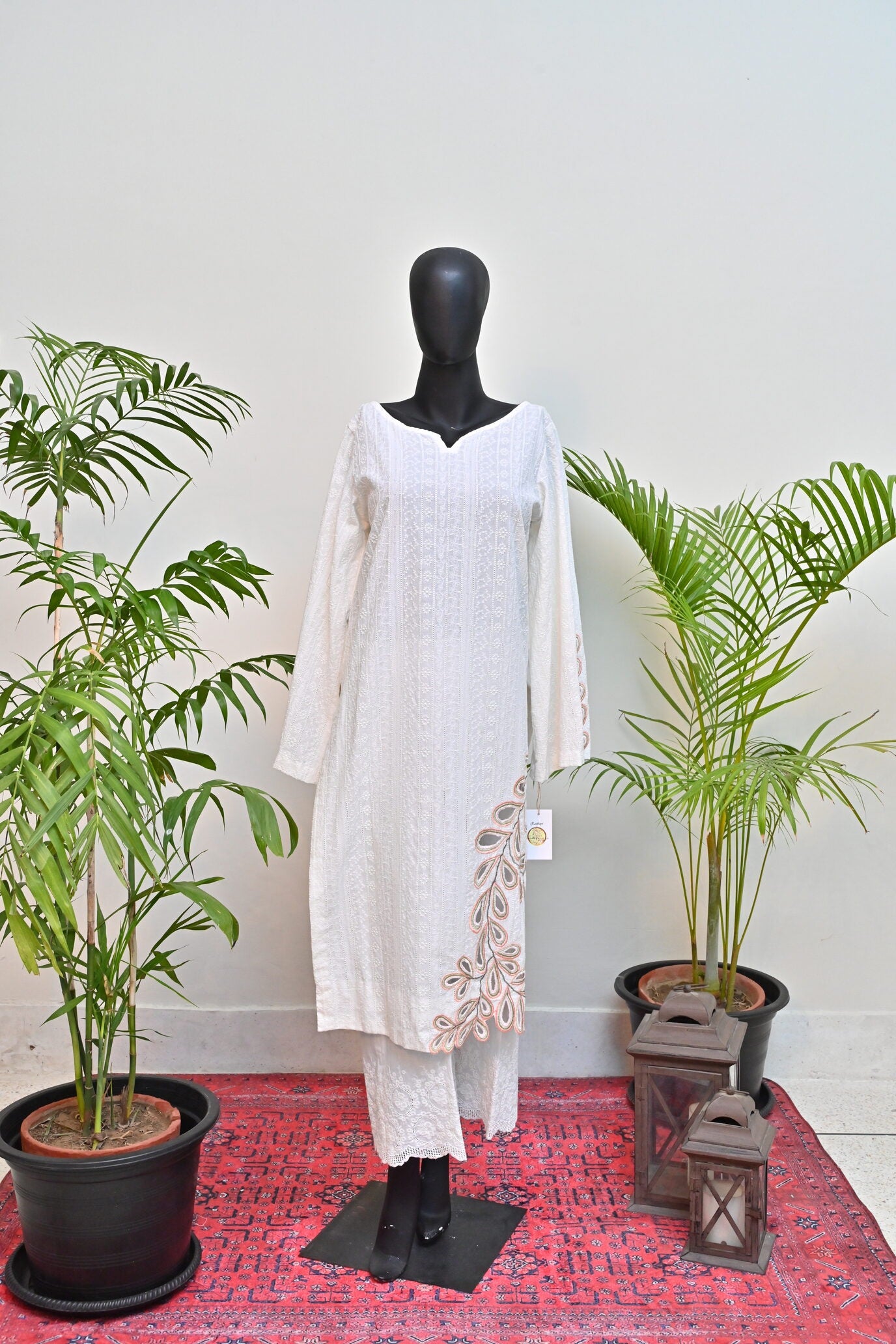 White Kurta with cutwork Detail