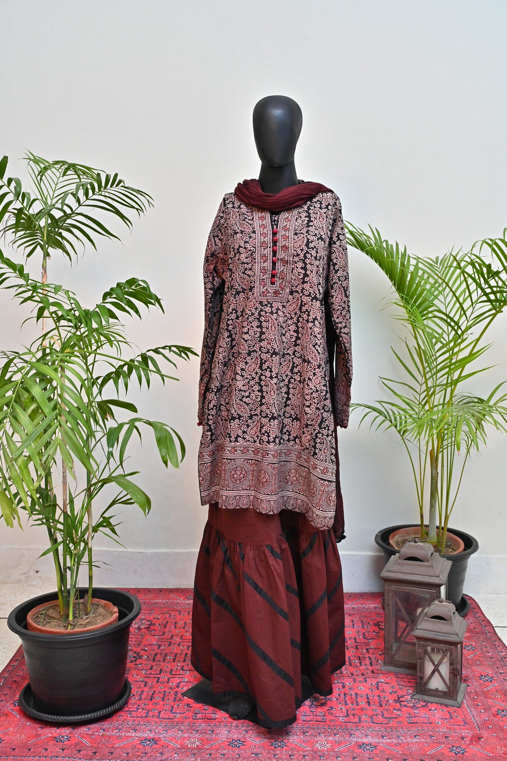 Deep Maroon Printed Three-Piece outfit