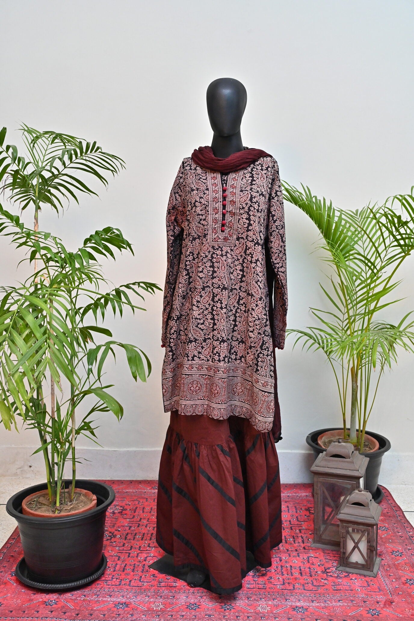 Deep Maroon Printed Three-Piece outfit