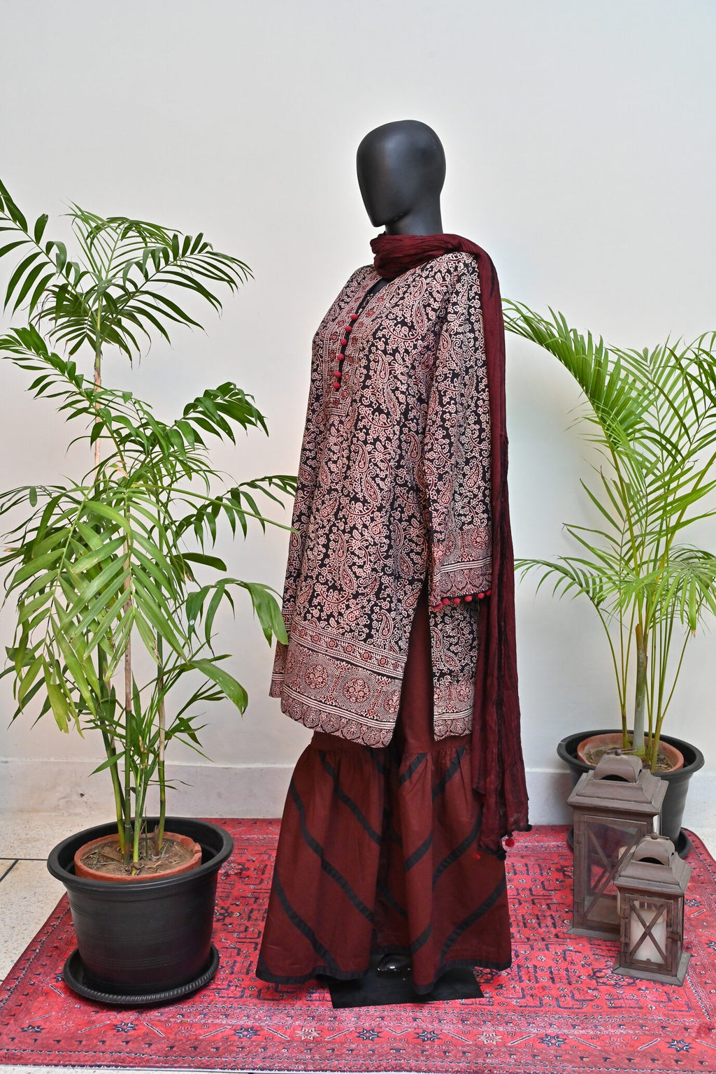 Deep Maroon Printed Three-Piece outfit