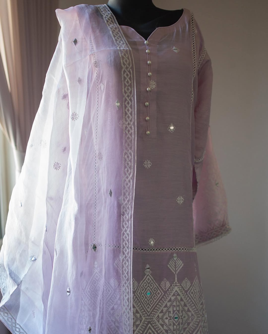 Lavender Three-Piece Embroidered Suit