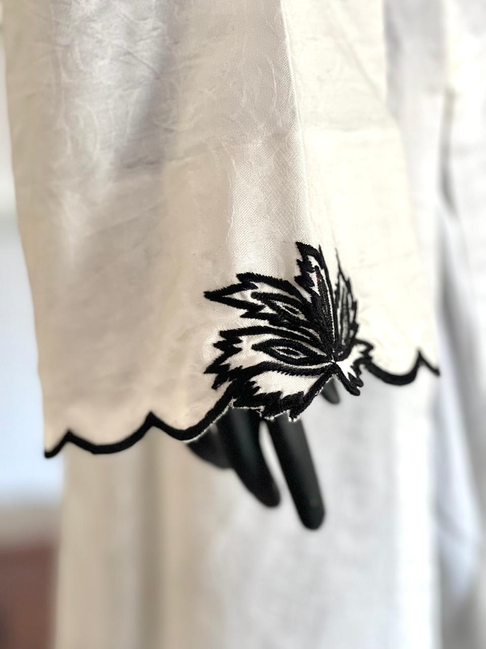 White three-piece outfit with Black Embroidery