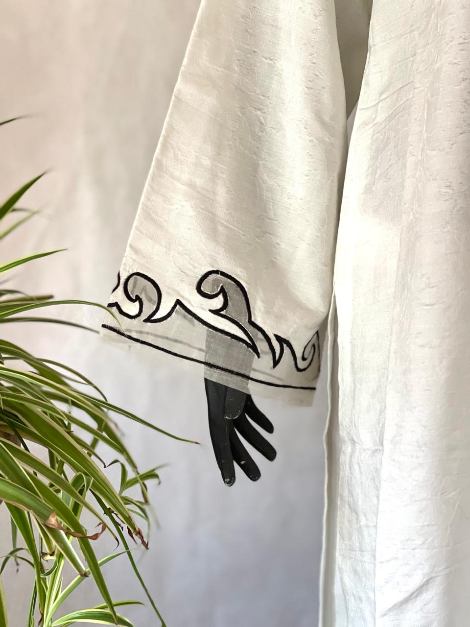 White three-piece outfit with Black Embroidery