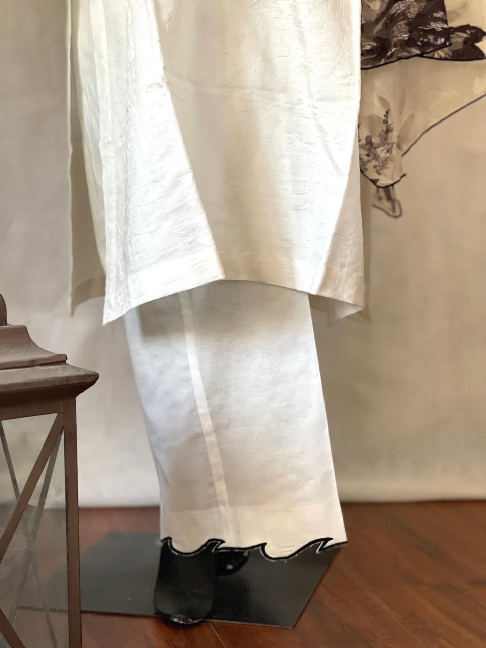 White three-piece outfit with Black Embroidery