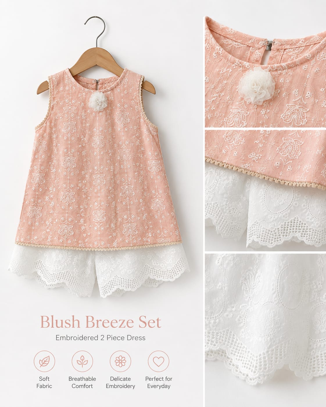 Blush Breeze Set – 2-Piece Embroidered Top & Shorts Set for Kids