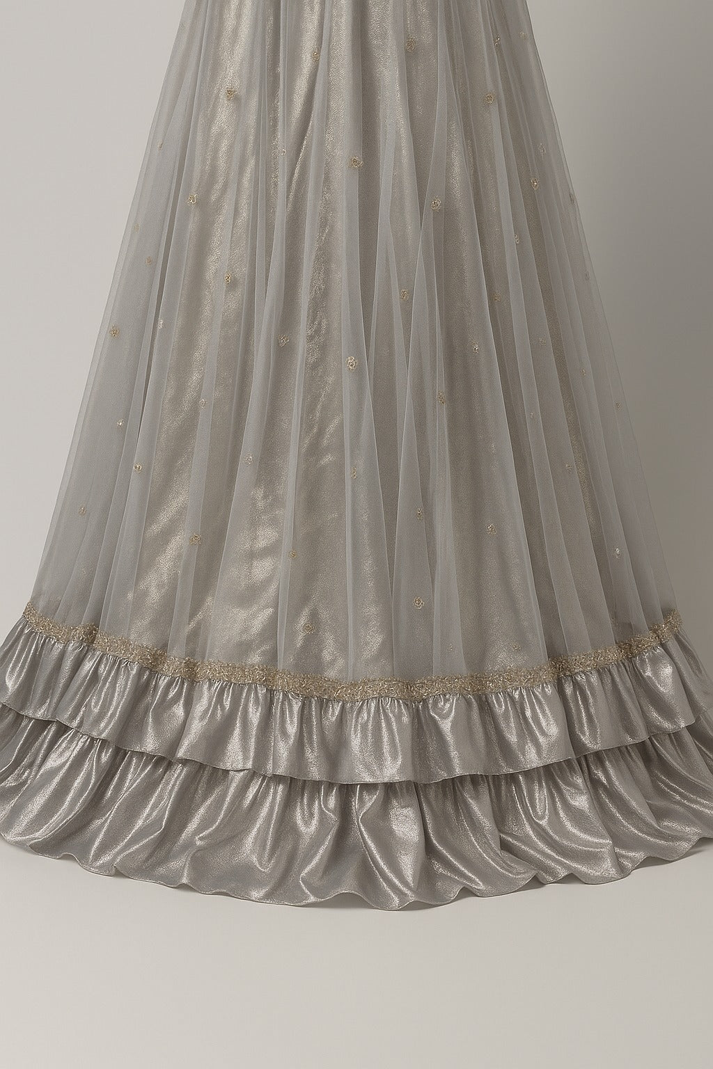 Silver Grey Mirror & Sequined Hand-Embroidered Crop Top Lehenga Set