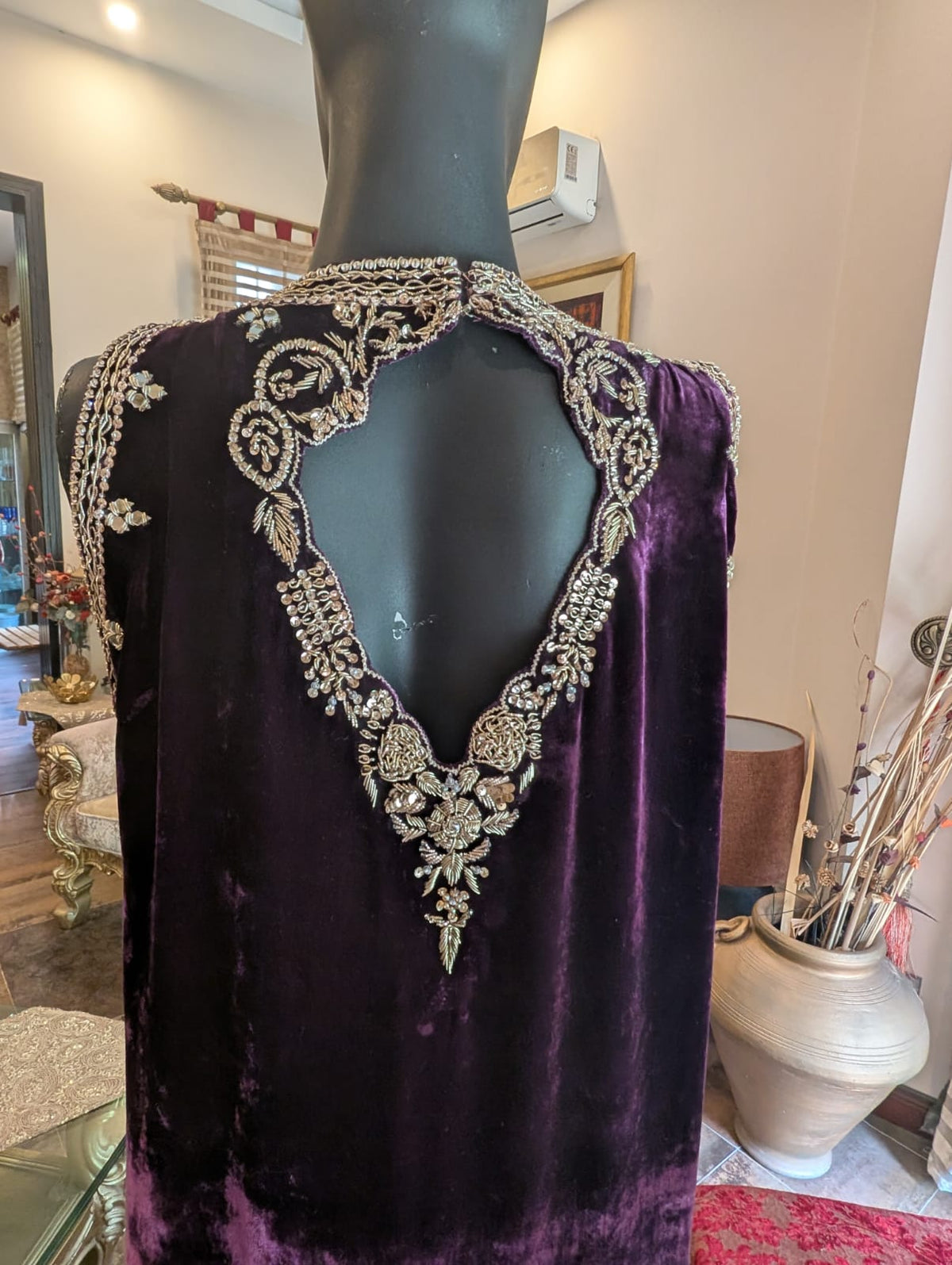 Women Deep Purple Plush Velvet Embellished Kaftan Kurta & Palazzo Set – Formal Party Wear Outfit