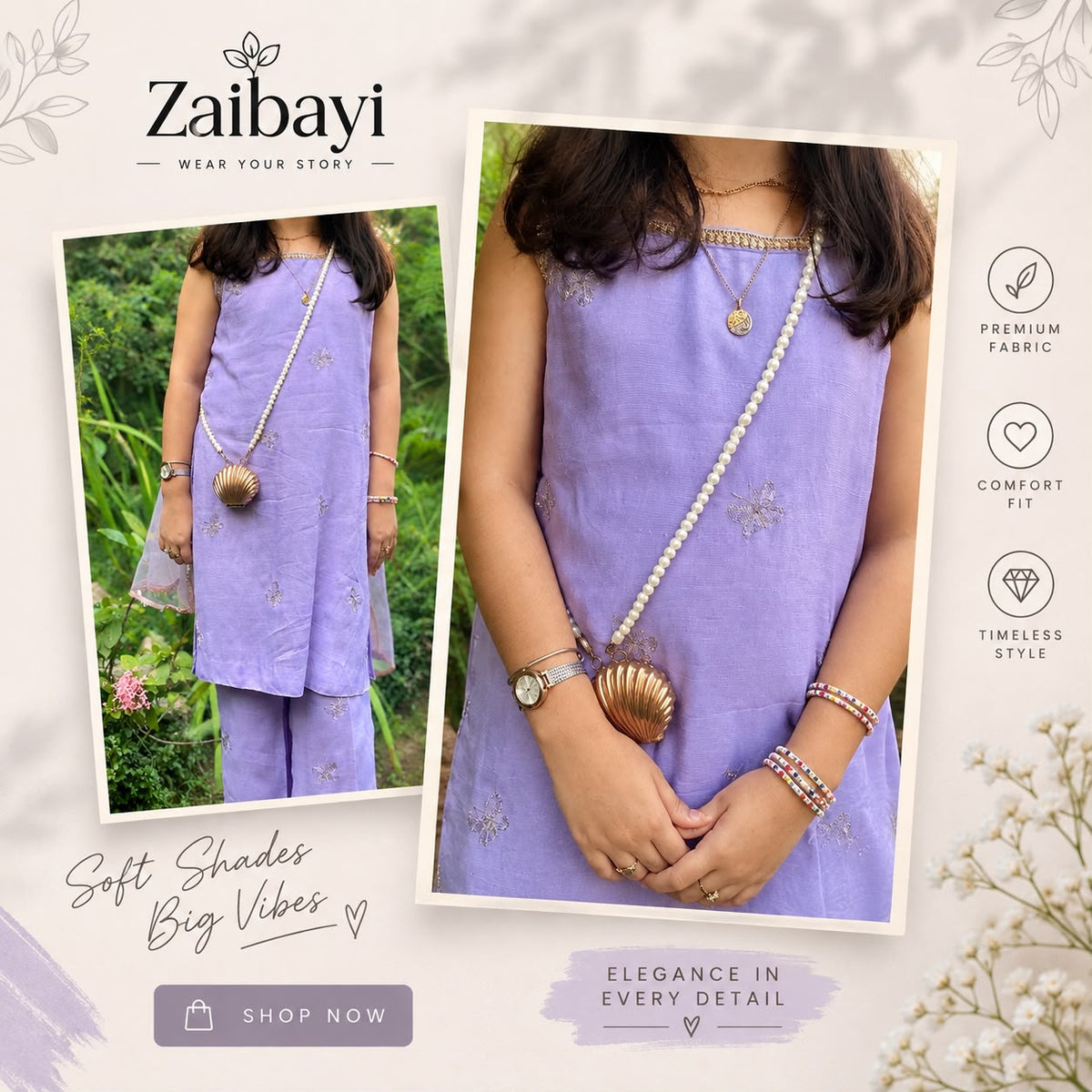 Girls Lavender Stitched Suit – Embroidered Kurta with Straight Pants & Dupatta